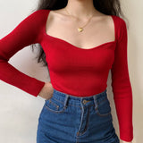 FashionKova - French Lover Slim Knit Longsleeve Top ~ HANDMADE // Red