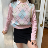 FashionKova - Pastel Love Argyle Knit Sweater