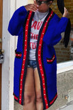 Fashionkova - Blue cardigan Pearl Solid Ribbon Patchwork Pure Long Sleeve
