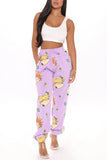 Fashionkova - Yellow and purple Drawstring Mid Print Character Straight Pants Bottoms