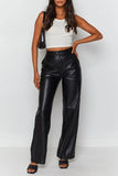 Fashionkova - Black Casual Solid Patchwork Straight High Waist Straight Solid Color Bottoms