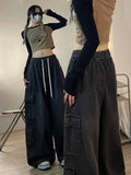 FashionKova - Tie Strap Baggy Cargo Jeans