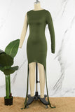 Fashionkova Army Green Sexy Casual Solid Asymmetrical Wrapped Skirt Dresses