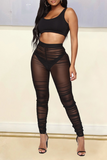 Fashionkova - Black Sexy Solid Mesh Skinny High Waist Pencil Solid Color Bottoms