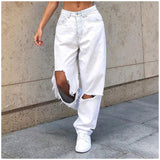 FashionKova - Big Hole White Jeans