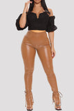 Fashionkova - Black Fashion Casual Solid Bandage Slit Skinny High Waist Trousers