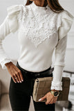 Fashionkova - White Elegant Solid Lace Half A Turtleneck Tops