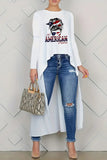 Fashionkova - White Red Casual Print Asymmetrical O Neck Tops