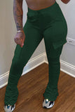 Fashionkova - Dark green venetian Elastic Fly Mid Solid Pocket pencil Pants Bottoms