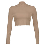 FashionKova - Stretch Rib Solid Color Long-Sleeved T-Shirt