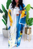 Fashionkova - Sky Blue Casual Street Print Patchwork Cardigan Collar Outerwear