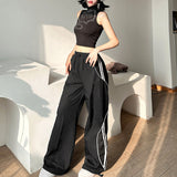FashionKova - Contrast Piping Black Baggy Sweatpants