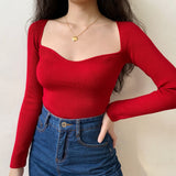 FashionKova - French Lover Slim Knit Longsleeve Top ~ HANDMADE // Red