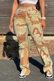 Fashionkova - Green Street Print Camouflage Print Patchwork High Waist Speaker Full Print Bottoms