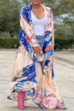 Fashionkova - Sky Blue Casual Street Print Patchwork Cardigan Collar Outerwear
