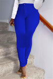 Fashionkova - Cyan venetian Button Fly Mid Solid Draped Straight Pants Bottoms