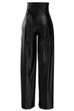 Fashionkova - Brown Fashion Casual Adult Faux Leather Solid Pants With Belt Straight Bottoms