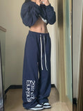 FashionKova - Navy Blue Printed Baggy Sweatpants