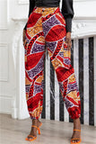 Fashionkova - Red Fashion Casual Print Basic Regular High Waist Trousers