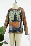 Fashionkova - Orange Casual Print Basic O Neck Tops