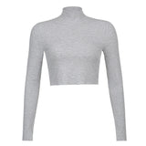 FashionKova - Stretch Rib Solid Color Long-Sleeved T-Shirt