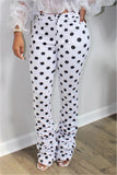 Fashionkova - White venetian Zipper Fly Mid Dot Print Straight Pants Bottoms