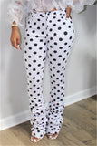 Fashionkova - White venetian Zipper Fly Mid Dot Print Straight Pants Bottoms