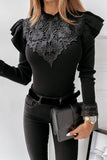 Fashionkova - White Elegant Solid Lace Half A Turtleneck Tops