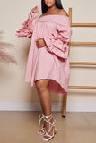 Fashionkova White Casual Solid Patchwork Fold Off the Shoulder Princess Dresses