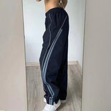 FashionKova - Vintage Striped Piping Baggy Sweatpants