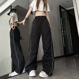 FashionKova - Side Zip Up Contrasting Straight Leg Sweatpants