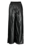 Fashionkova - Black Fashion Casual Solid Patchwork Slit Regular High Waist Trousers