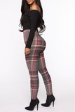 Fashionkova - Grey Casual Plaid Patchwork Skinny High Waist Pencil Full Print Bottoms