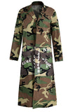 Fashionkova - Green Turndown Collar Letter Print Camouflage Patchwork Print Long Sleeve Coats & Cardigan