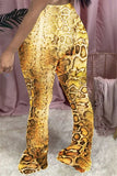 Fashionkova - Grey Elastic Fly Mid Leopard Boot Cut Pants Bottoms