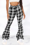 Fashionkova - Red Sexy Plaid Patchwork Boot Cut Mid Waist Speaker Full Print Bottoms