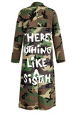 Fashionkova - Green Turndown Collar Letter Print Camouflage Patchwork Print Long Sleeve Coats & Cardigan