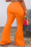 Fashionkova - Orange Zipper Fly Low Solid Zippered Loose Pants Bottoms