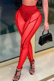 Fashionkova - Black Sexy Solid Patchwork See-through High Waist Pencil Solid Color Bottoms