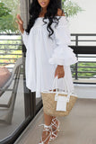 Fashionkova White Casual Solid Patchwork Fold Off the Shoulder Princess Dresses