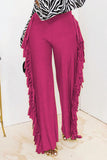 Fashionkova - Black Fashion Solid Tassel Straight High Waist Straight Solid Color Bottoms