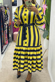Fashionkova Black Casual Striped Print Patchwork Turndown Collar Shirt Dress Dresses