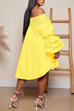 Fashionkova White Casual Solid Patchwork Fold Off the Shoulder Princess Dresses