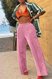 Fashionkova - Black Fashion Casual Solid Basic Regular Mid Waist Conventional Solid Color Bottoms