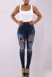 Fashionkova - Light Blue Denim Zipper Fly Mid Old Zippered washing pencil Pants Pants