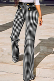 Fashionkova - Black Casual Plaid Patchwork Boot Cut High Waist Speaker Full Print Bottoms