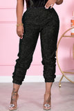 Fashionkova - Black Sexy Solid Sequins Mid Waist Pencil Bottoms
