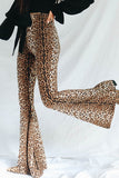 Fashionkova - Leopard Print Sexy Print Patchwork Boot Cut High Waist Speaker Full Print Bottoms