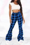 Fashionkova - Red Sexy Plaid Patchwork Boot Cut Mid Waist Speaker Full Print Bottoms