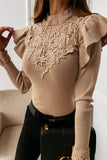 Fashionkova - White Elegant Solid Lace Half A Turtleneck Tops